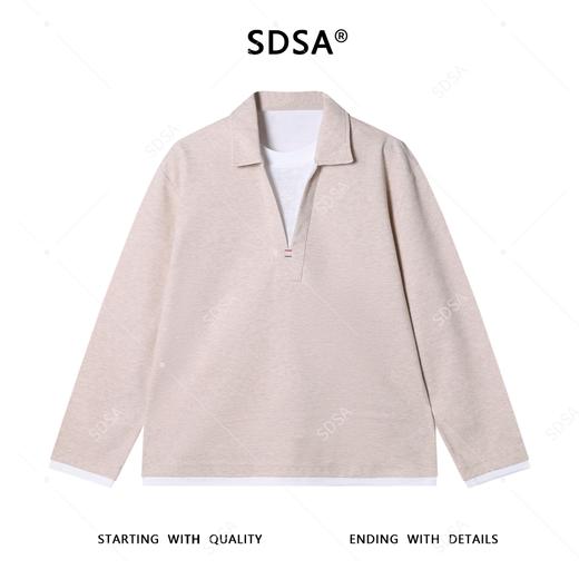 T8030SDSA男士秋冬新款痞帅男装设计感假两件V领长袖T恤纯色休闲风简约 商品图1