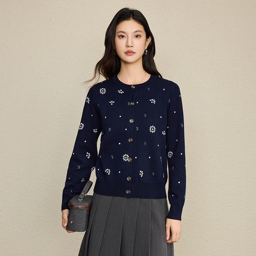 「自」全新升级【铂金会员330/天猫449/差价119】(00532)洛诗琳法式小香风羊毛混纺开衫2025秋季双面提花长袖针织开 商品图3