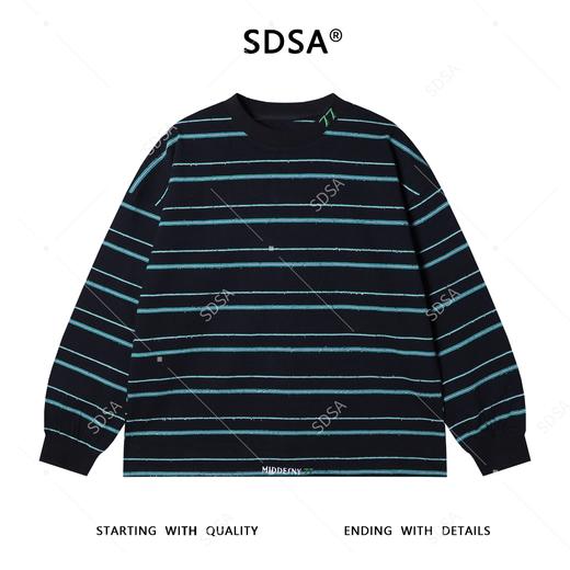 D920SDSA男士秋冬新款痞帅男装潮牌撞色条纹磨毛圆领T恤领口刺绣百搭 商品图1