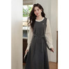 鹿向南「巴黎作家」假两件灰色长袖连衣裙女秋新款设计感法式长裙 商品缩略图0