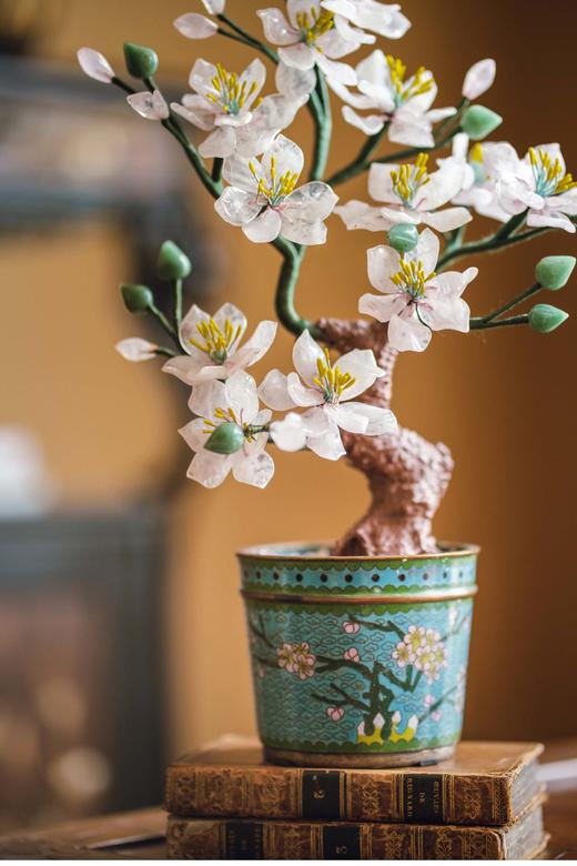 【已售】独角鹿西洋古董 20世纪中国创汇时期出品传统花卉纹景泰蓝盆装饰「粉桃花开」珍宝像生盆景 商品图3