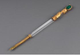 【已售】独角鹿西洋古董 19世纪末20世纪初法国出品古埃及人物主题铜鎏金精雕装饰肖像浮雕水晶笔杆蘸水钢笔