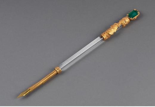 【已售】独角鹿西洋古董 19世纪末20世纪初法国出品古埃及人物主题铜鎏金精雕装饰肖像浮雕水晶笔杆蘸水钢笔 商品图0