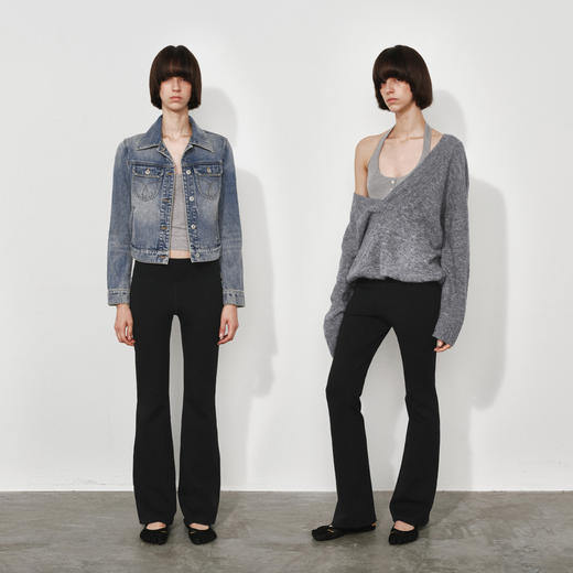 NUTH黑色弹力修身显瘦微喇叭休闲裤女 商品图5