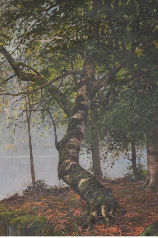 独角鹿西洋古董 19世纪末法国艺术家CH CORBET签名创作自然风光主题布面油画作品一对 商品图5