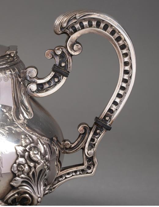 独角鹿西洋古董 19世纪法国出品路易十五风格古典花叶主题纯银精雕下午茶套件 商品图7