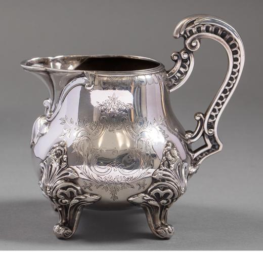 独角鹿西洋古董 19世纪法国出品路易十五风格古典花叶主题纯银精雕下午茶套件 商品图4