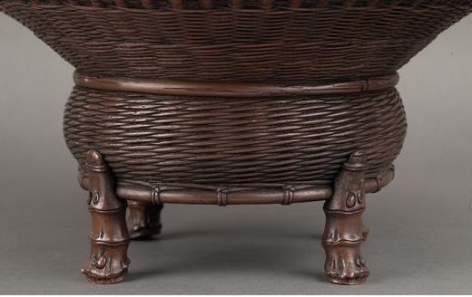 独角鹿西洋古董 1880年代日本明治时期著名金匠大师大島如雲签名出品金银装饰铜雕海鲜提篮 商品图5