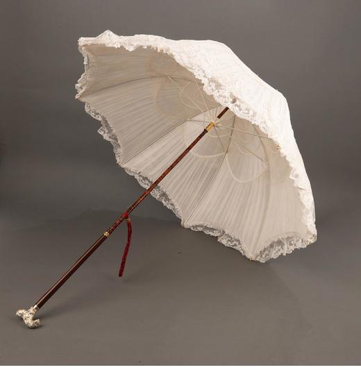 独角鹿西洋古董 19世纪英国出品硬木嵌繁花嫩叶主题手绘瓷面画伞柄装饰丝绸蕾丝伞面古典阳伞 商品图2