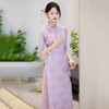 SC22015紫色国风新中式改良妈妈装秋季旗袍中袖2025新款女复古连衣裙春秋 商品缩略图1