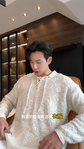 91287SDSA男士秋冬新款痞帅男装设计感系带宽松毛衣镂空翻领针织衫时尚