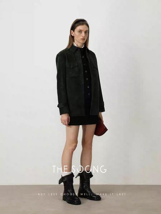 THESOONG‘翻折中筒靴‘胎牛皮摔纹柔软光泽质感高筒皮靴HWXZ6075 商品图2