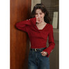 鹿向南「馥郁玫瑰」 复古红色针织衫女早秋新款漂亮独特长袖上衣 商品缩略图4