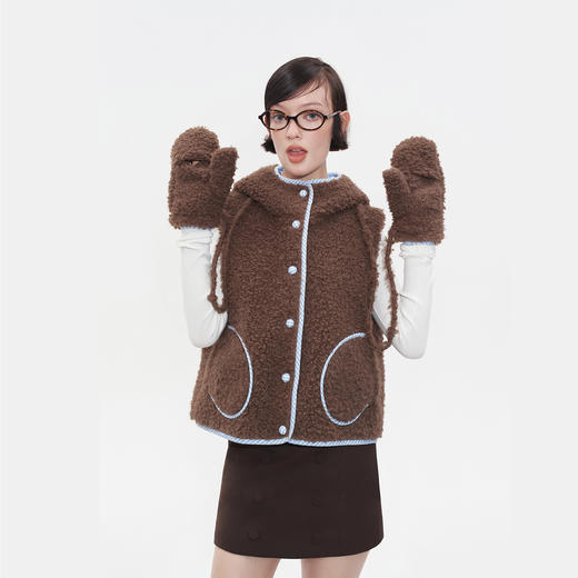 HERLIAN 2025秋季新品女士格纹拼接设计毛绒马甲 商品图1