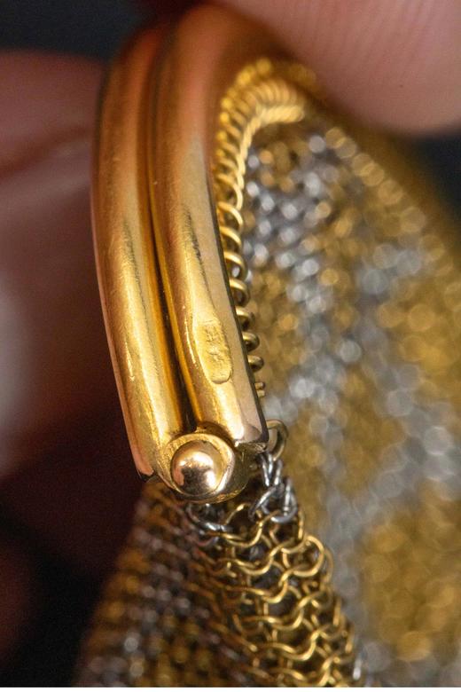 独角鹿西洋古董 20世纪初欧洲出品18k黄金及铂金装饰珍珠网状编织古董零钱包 商品图5