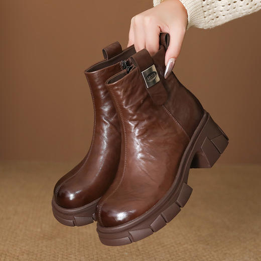 FR 85158短靴复古圆头粗跟加绒保暖马丁靴烟筒靴 商品图2