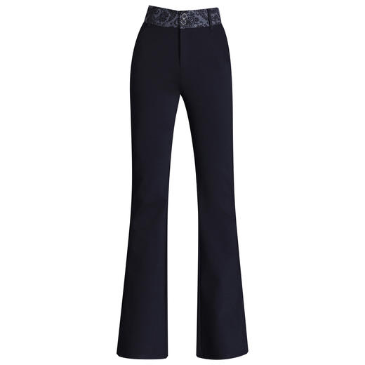 QYM 9850-Y印花拼结高腰微喇裤垂感休闲裤西装喇叭裤 商品图4