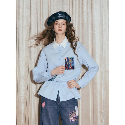 两三事梵高文艺 拼贴画报 2025秋季新款复古贴布绣阔腿牛仔裤女 商品图1