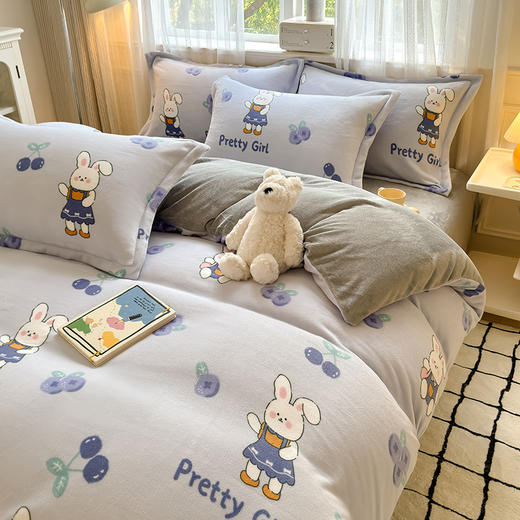 自然醒卡通A类小清新印花牛奶绒被套单件单独被罩加厚珊瑚绒冬QJ 商品图7
