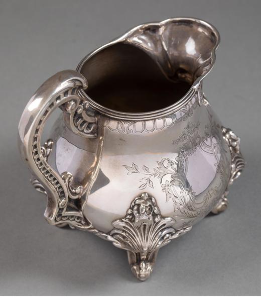 独角鹿西洋古董 19世纪法国出品路易十五风格古典花叶主题纯银精雕下午茶套件 商品图6