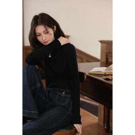 鹿向南「梧院闲时」深蓝色宽松直筒阔腿牛仔裤秋季新款显瘦长裤女 商品图4