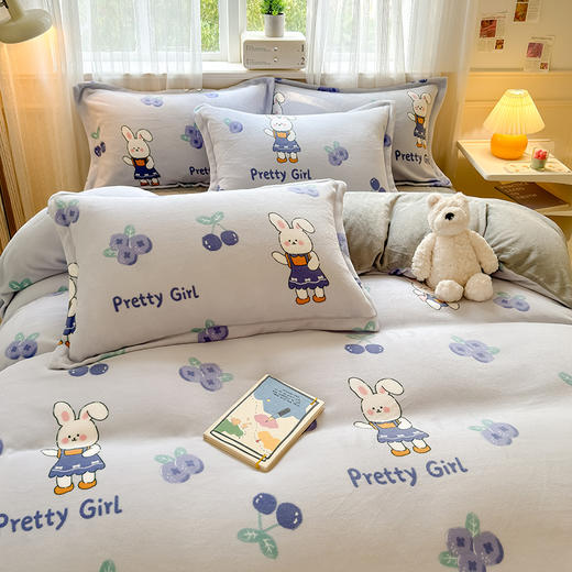 自然醒卡通A类小清新印花牛奶绒被套单件单独被罩加厚珊瑚绒冬QJ 商品图3