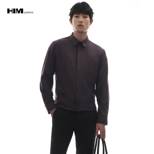 HIM漢崇  定制金属蘑菇扣修身长袖衬衫男亲肤柔软商务衬衣2025秋季 商品图0