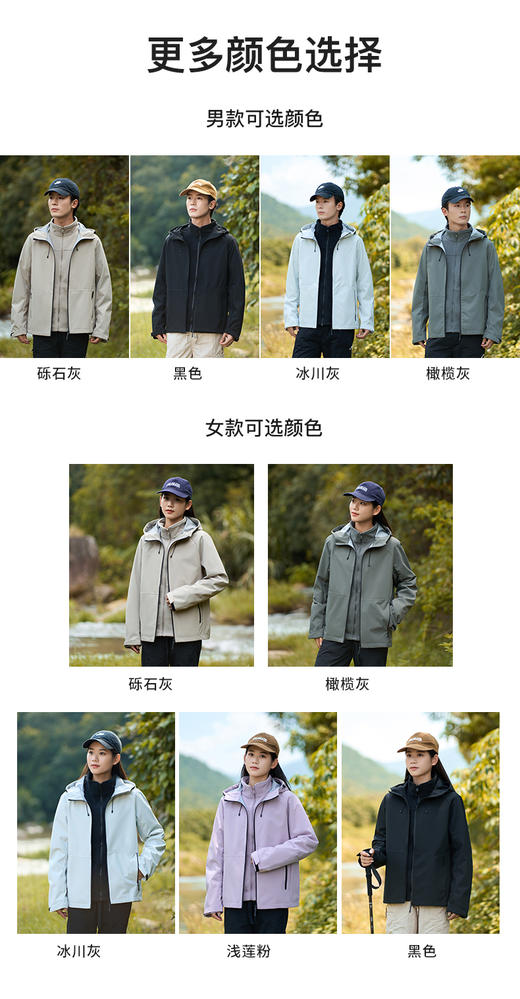 高颜值 秋冬新款冲锋衣情侣摇粒绒内胆三合一户外服防风防水保暖软壳外套上衣BSW24555 商品图7