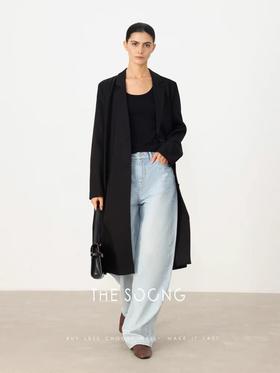 THESOONG"醋酸羊毛*切丝菲尔德直身型黑色西装大衣外套HSDY5179