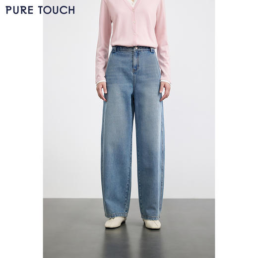PURE TOUCH女装 25秋冬新款弯刀牛仔裤高腰纯棉阔腿宽松长裤 商品图0