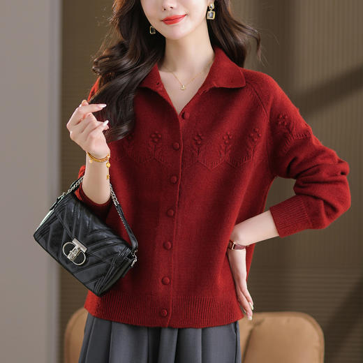 翻领针织开衫外搭，时尚高级感上衣气质减龄毛衣CC-5-6570 商品图3