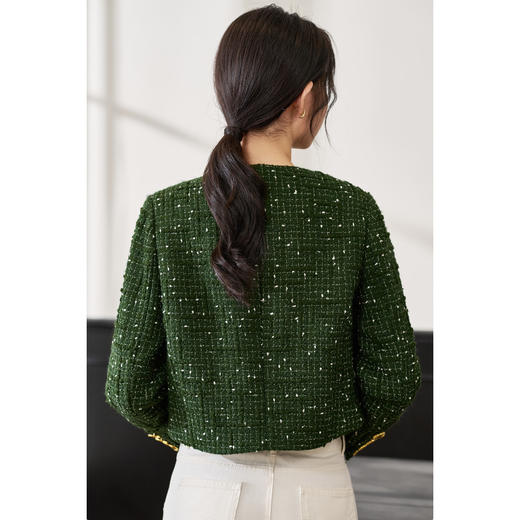 剩XL/XXL 米思阳2026春季新款轻奢小香风粗花呢短外套格纹亮丝修身上衣0061 商品图2