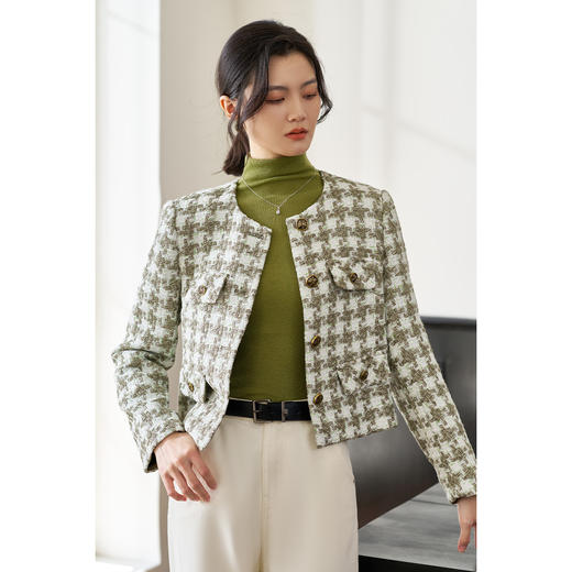 米思阳2026春季新款洋气小香风短外套单排扣直筒粗花呢上衣女0070 商品图2