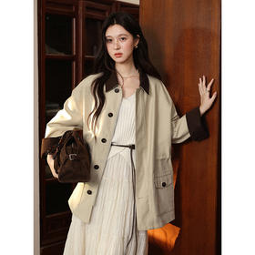 鹿向南「桂畔时光」卡其色拼色休闲风衣秋季新款高级感通勤外套女