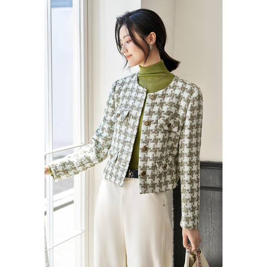 米思阳2026春季新款洋气小香风短外套单排扣直筒粗花呢上衣女0070 商品图4