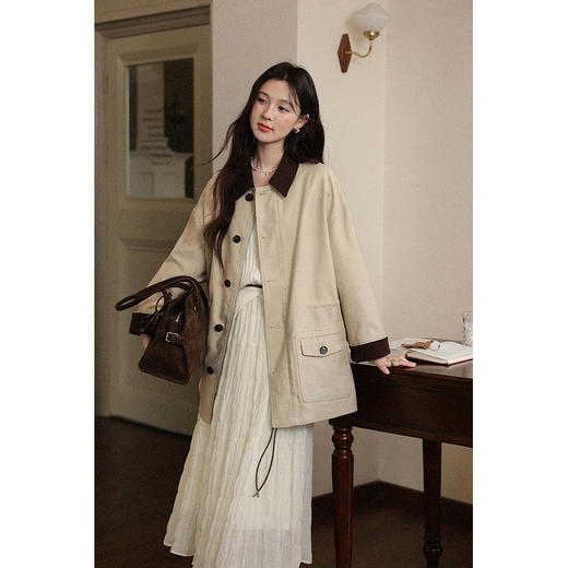 鹿向南「桂畔时光」卡其色拼色休闲风衣秋季新款高级感通勤外套女 商品图3
