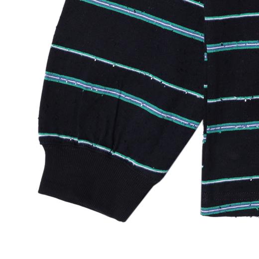 D920SDSA男士秋冬新款痞帅男装潮牌撞色条纹磨毛圆领T恤领口刺绣百搭 商品图4