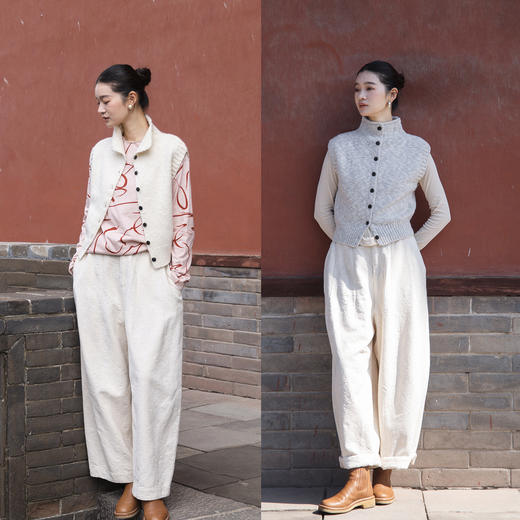 绽放女装623朵/多色高领花纱百搭宽松开襟针织马甲女秋冬季叠搭 商品图2