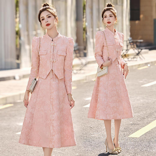 新中式G风提花盘扣时尚气质半身裙两件套套装YQH2612 商品图0