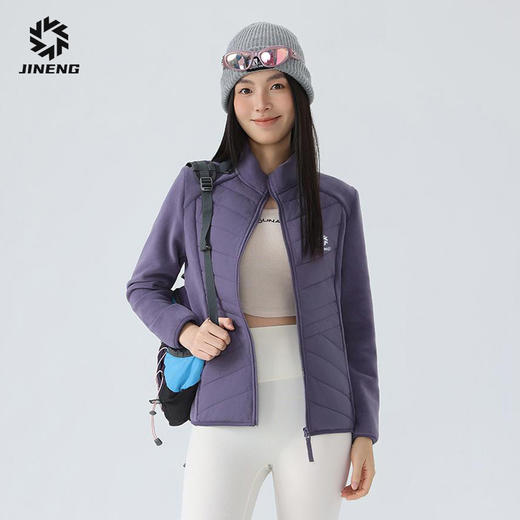 积能秋冬新款拼接棉外套男女运动保暖抓绒服户外运动跑步抓绒衣 商品图3