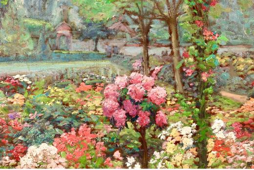 独角鹿西洋古董 1920年代法国艺术家Octave Denis Victor Guillonnet签名创作风景主题布面油画作品《夏日花园》 商品图2
