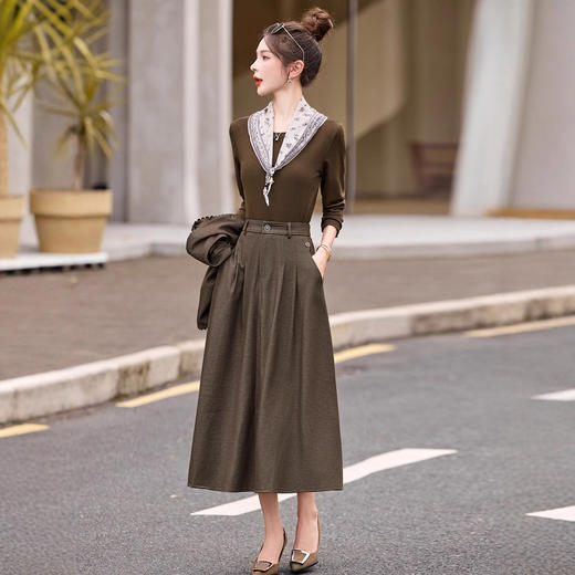 时尚轻熟风好看气质，通勤显瘦马甲半身裙三件套HR-8607 商品图1