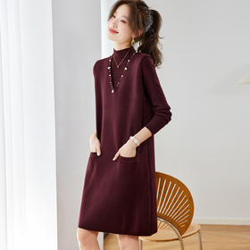 高级感钉珠针织连衣裙，气质显瘦中长款打底毛衣裙子CC-ML-9968