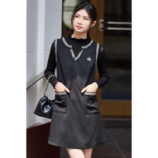 米思阳【赫本风钉珠点缀裙子】2026春新品背心小黑裙连衣裙1854 商品图1