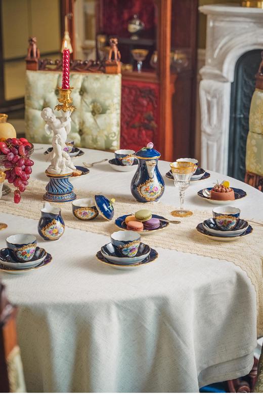 【已售】独角鹿西洋古董 20世纪德国著名瓷窑出品钴蓝釉描金手绘德国之花下午茶摩卡八人瓷器套件 商品图0