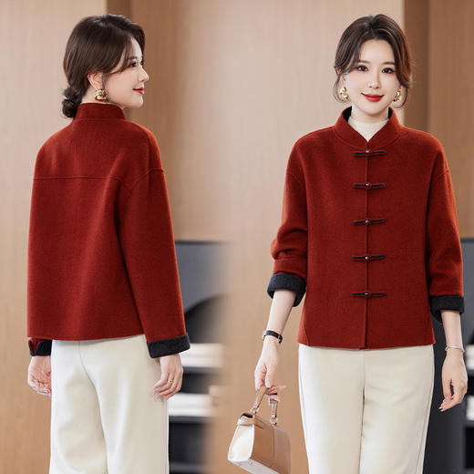 OSL 2838LN双面呢纯羊毛大衣复古中国风纯色外套 商品图0