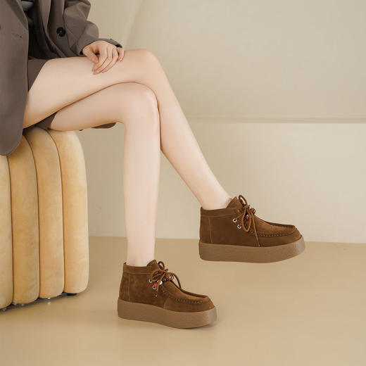 Westory2025年冬季绒面袋鼠鞋方头厚底细带高帮休闲鞋民俗风情短靴S25DS85481 商品图1