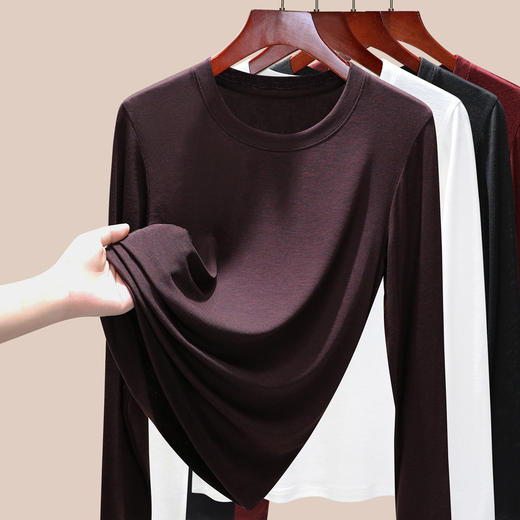 「自j」全新升级【铂金会员109/天猫149/差价40】(55407)洛诗琳新款莱赛尔天丝打底衫2025秋季修身正肩长袖T恤上衣 商品图2