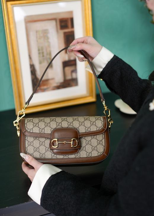 古驰 Horsebit 1955系列肩背包法棍包　老花棕（LZ*MM） 商品图2