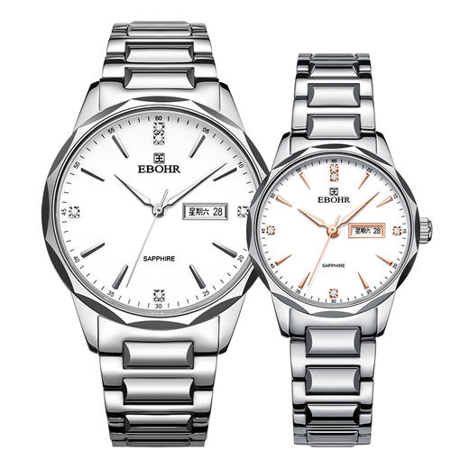 EBOHR依波表手表男女表情侣钨钢表圈双日历防水时尚腕表男5633 商品图2